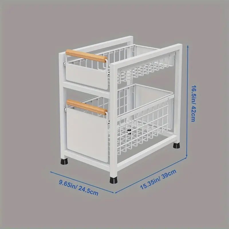 2-Tier Pull-Out Organizer with Wooden Handle