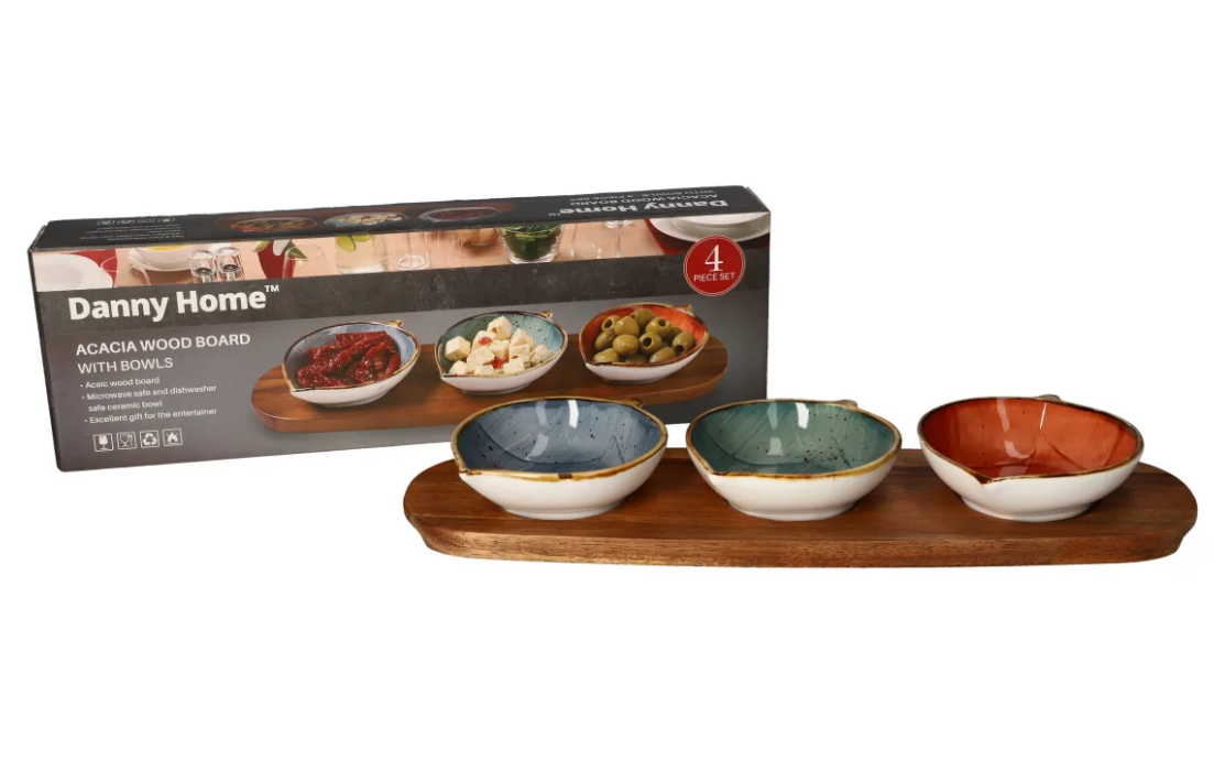 Danny Home Acacia Wood Board With Sauce Bowls