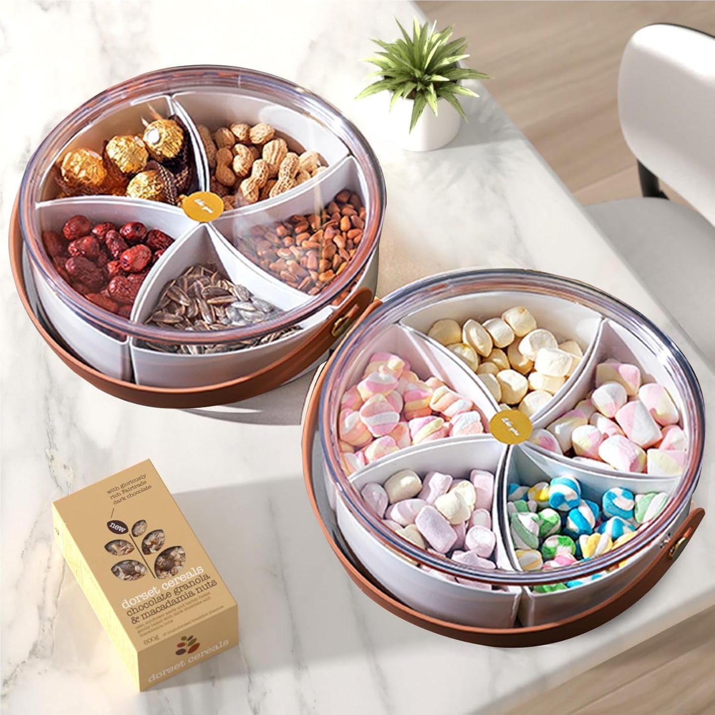 Divided Serving Tray With Lid And Handle Portable