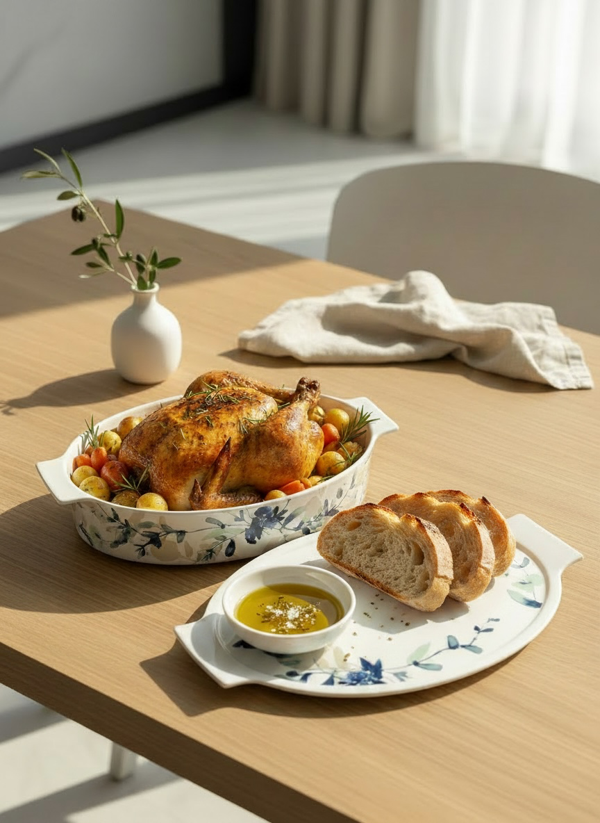 3 Piece Porcelain Oval Baking Dish Set with Multi Use Lids (Blue)