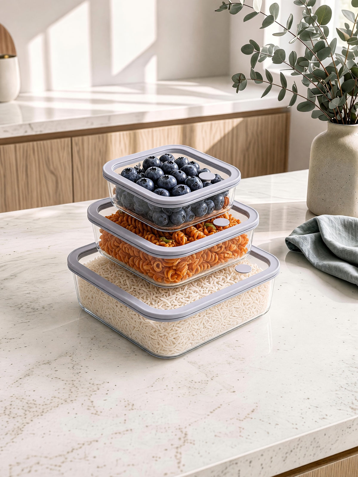 Borosilicate Glass Food Container Set with Silicone Glass Lids – 3 Pieces