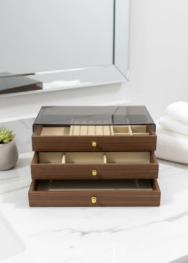 Acrylic & Wood 3-Drawer Jewelry Organizer