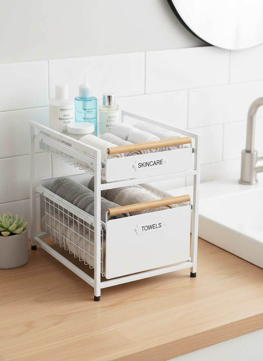 2-Tier Pull-Out Organizer with Wooden Handle