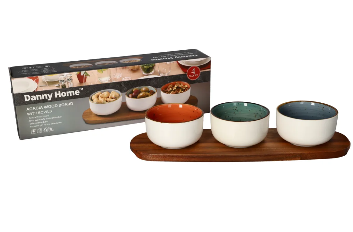 Danny Home Acacia Wood Board With Sauce Bowls