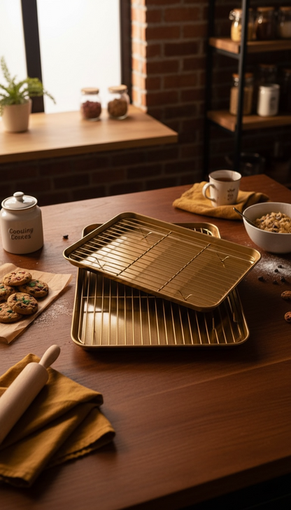 Multi-Use Gold Stainless Steel Tray with Rack
