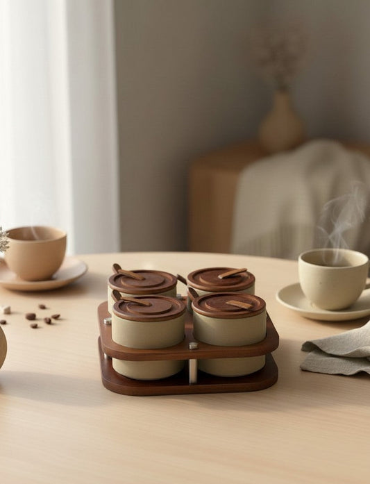 4-Piece Storage Jar Set with Wooden Stand