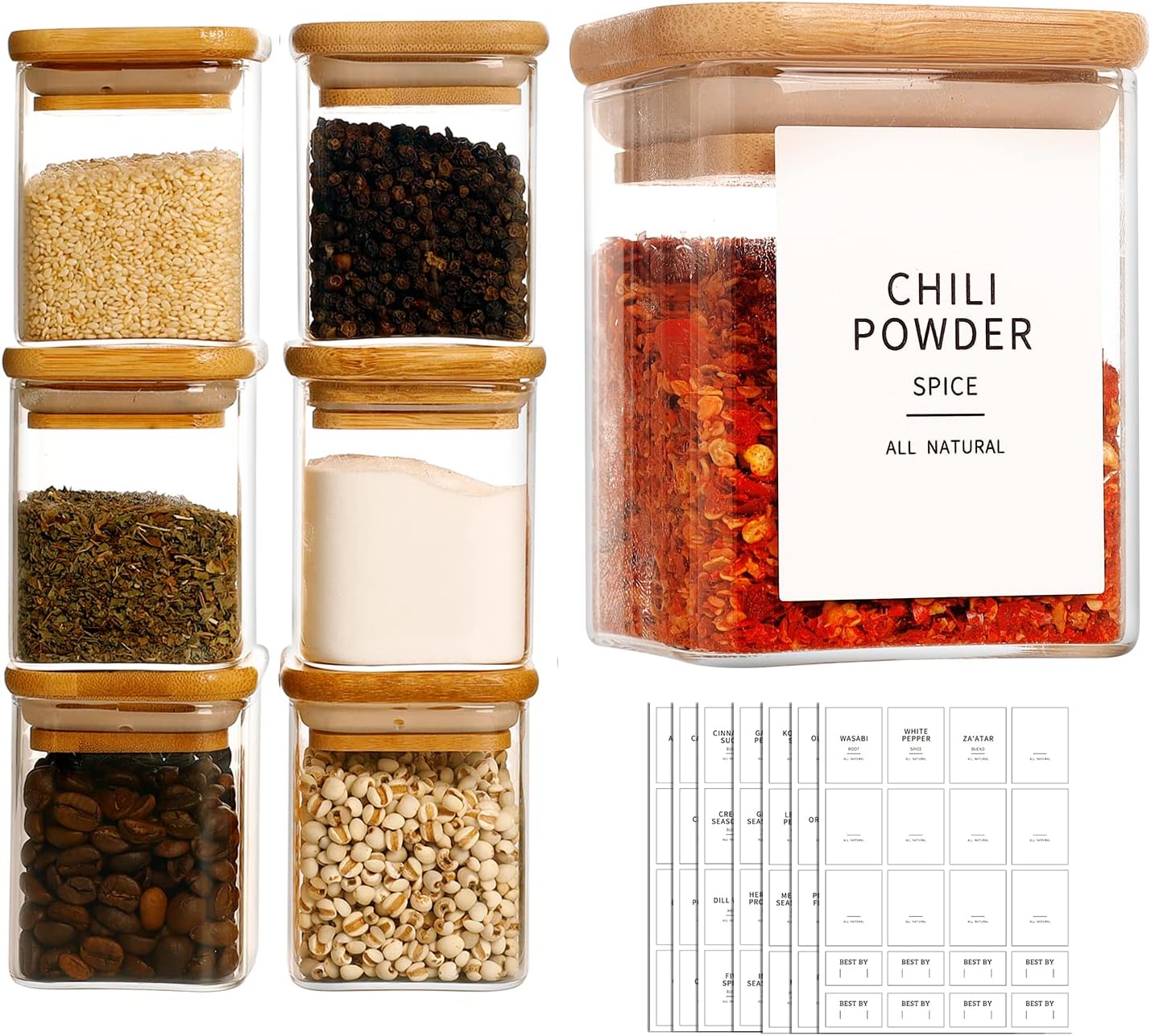 12pcs Glass Spice Jars Set with Labels – 200ml