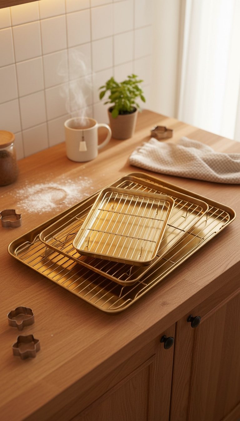 Multi-Use Gold Stainless Steel Tray with Rack