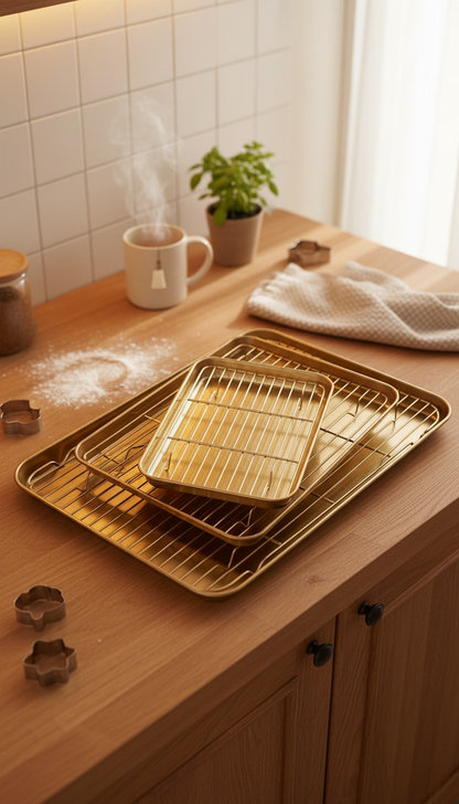 Multi-Use Gold Stainless Steel Tray with Rack