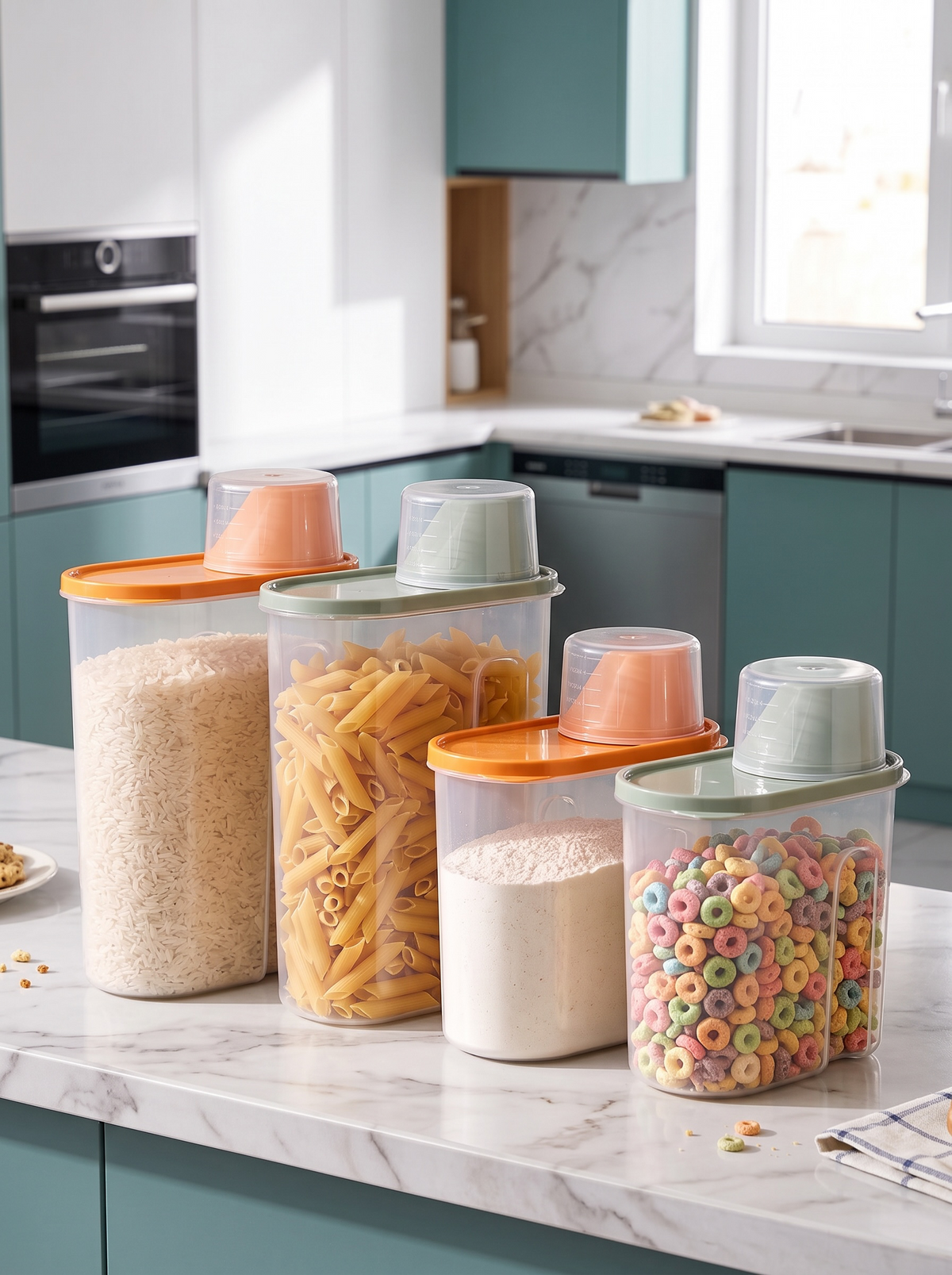 Dry Food Storage Container with Measuring Cup