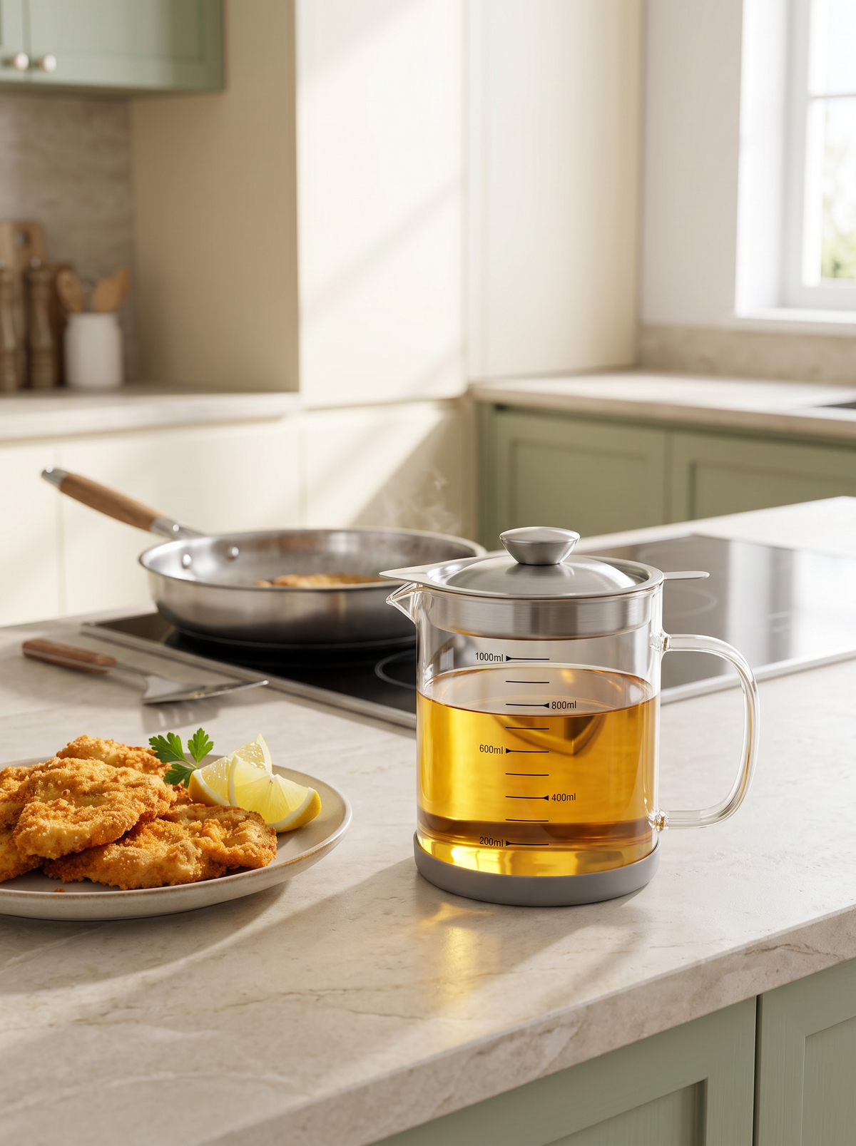 Multi Purpose Glass Oil & Milk Jug with Strainer