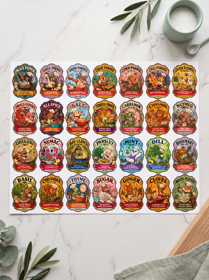 Spice Characters Jar Labels – 28 Piece Set