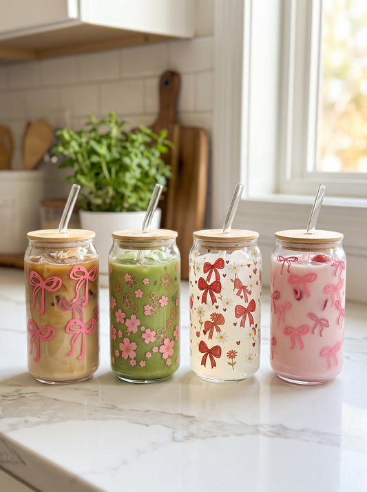 Bow Glass Cup Set - 4Pcs