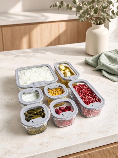 Borosilicate Glass Food Container Set with Silicone Glass Lids – 7 Pieces