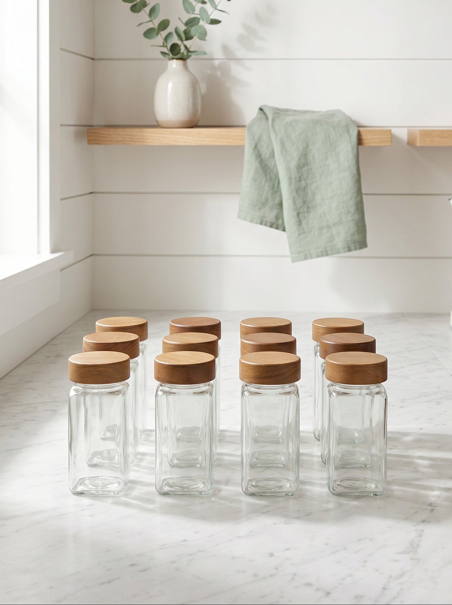 12-Piece Glass Spice Jar Set with Bamboo Lids