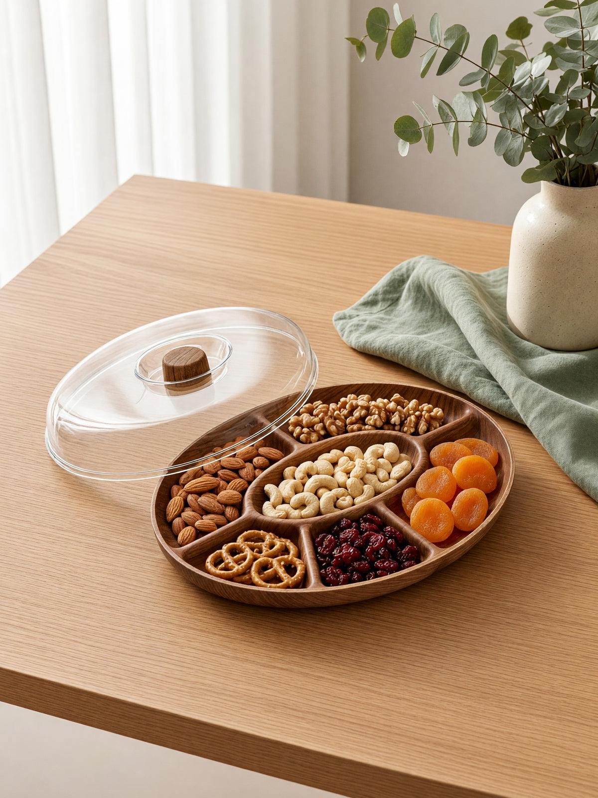 Oval Divided Melamine Serving Tray with Acrylic Cover