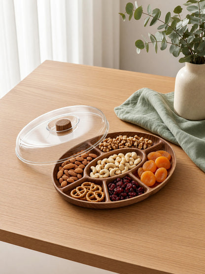 Oval Divided Melamine Serving Tray with Acrylic Cover