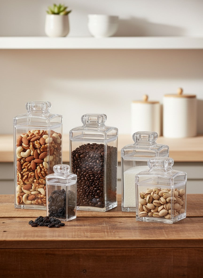 Acrylic Storage Jars with Lids – 5 Sizes