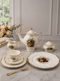 24 Pcs Classic Porcelain Tea Set with 24K Gold Trim (Victorian Romance)