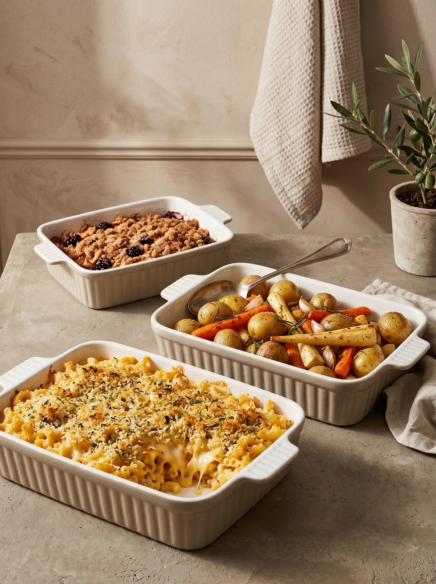3 Piece Porcelain Baking Dish Set (Latte Beige)