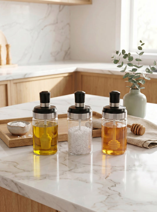 Danny Home Glass Dispenser Set – Oil, Salt & Honey Bottles