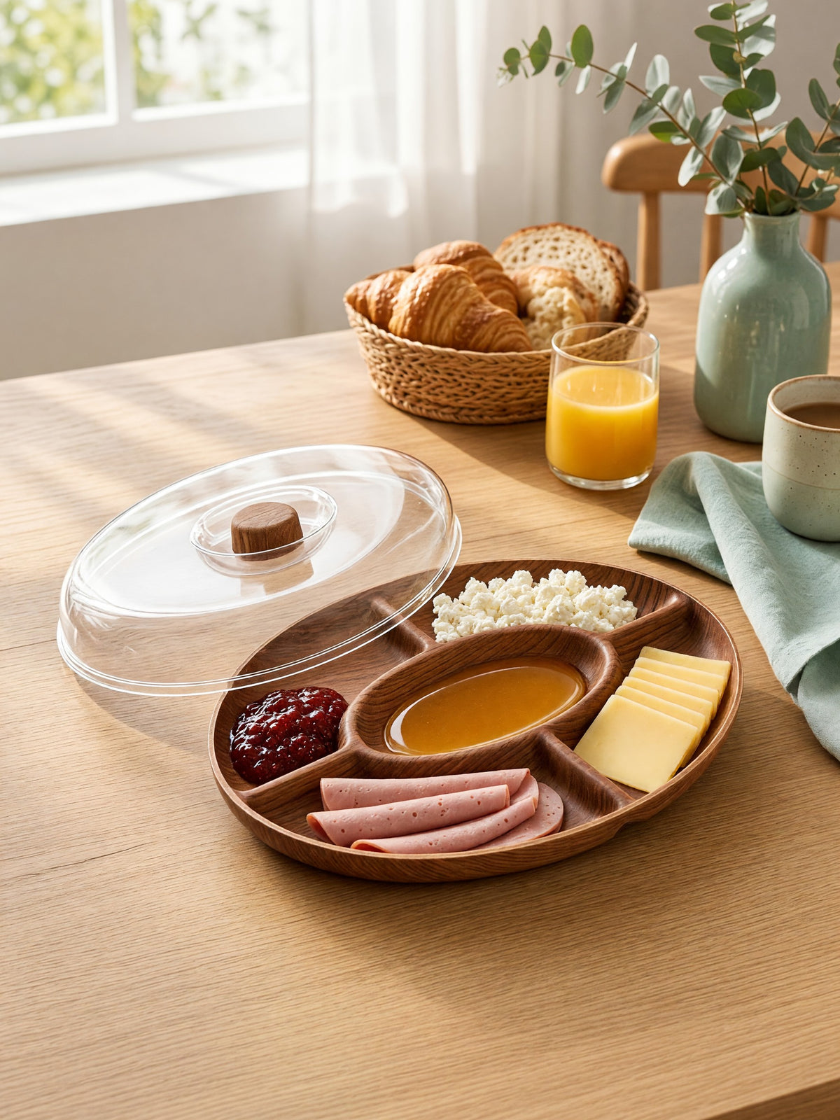 Oval Divided Melamine Serving Tray with Acrylic Cover
