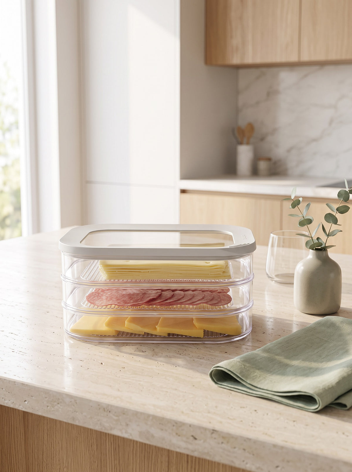 3 Layer Stackable Cold Cuts & Cheese Storage Box