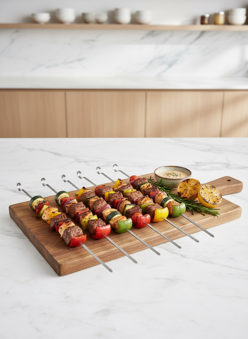 6 Piece Stainless Steel BBQ Skewer Set