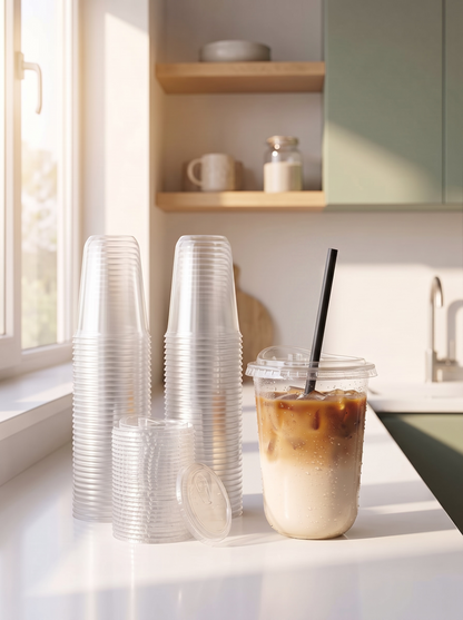 Disposable Plastic Cups with Lids & Straws 16 oz