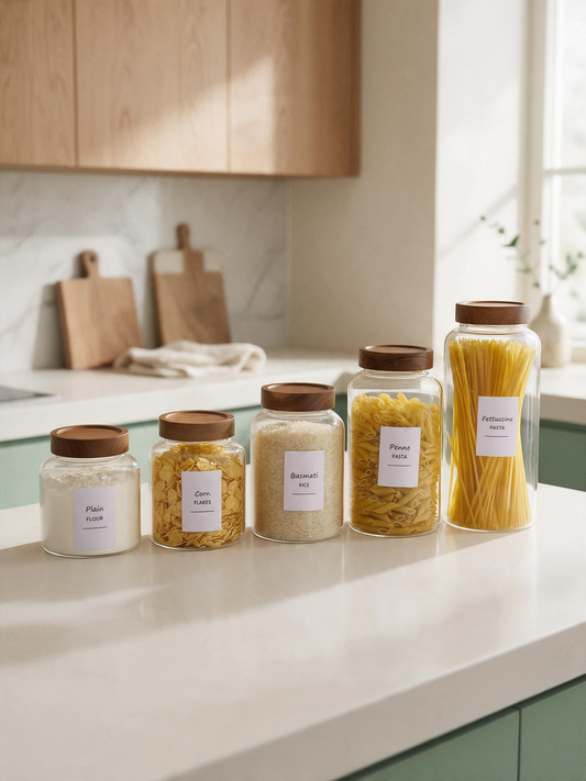 Glass Pantry Storage Jars with Wooden Lids