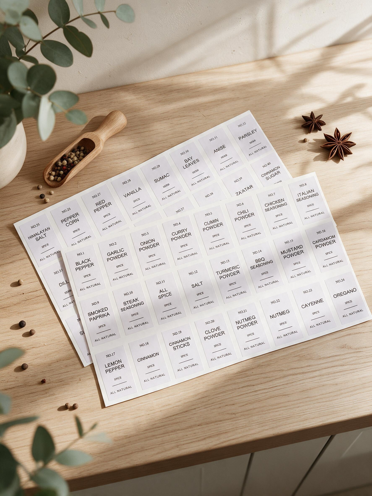 Spice Jar Organization Labels – 48 Stickers (2 Sheets)