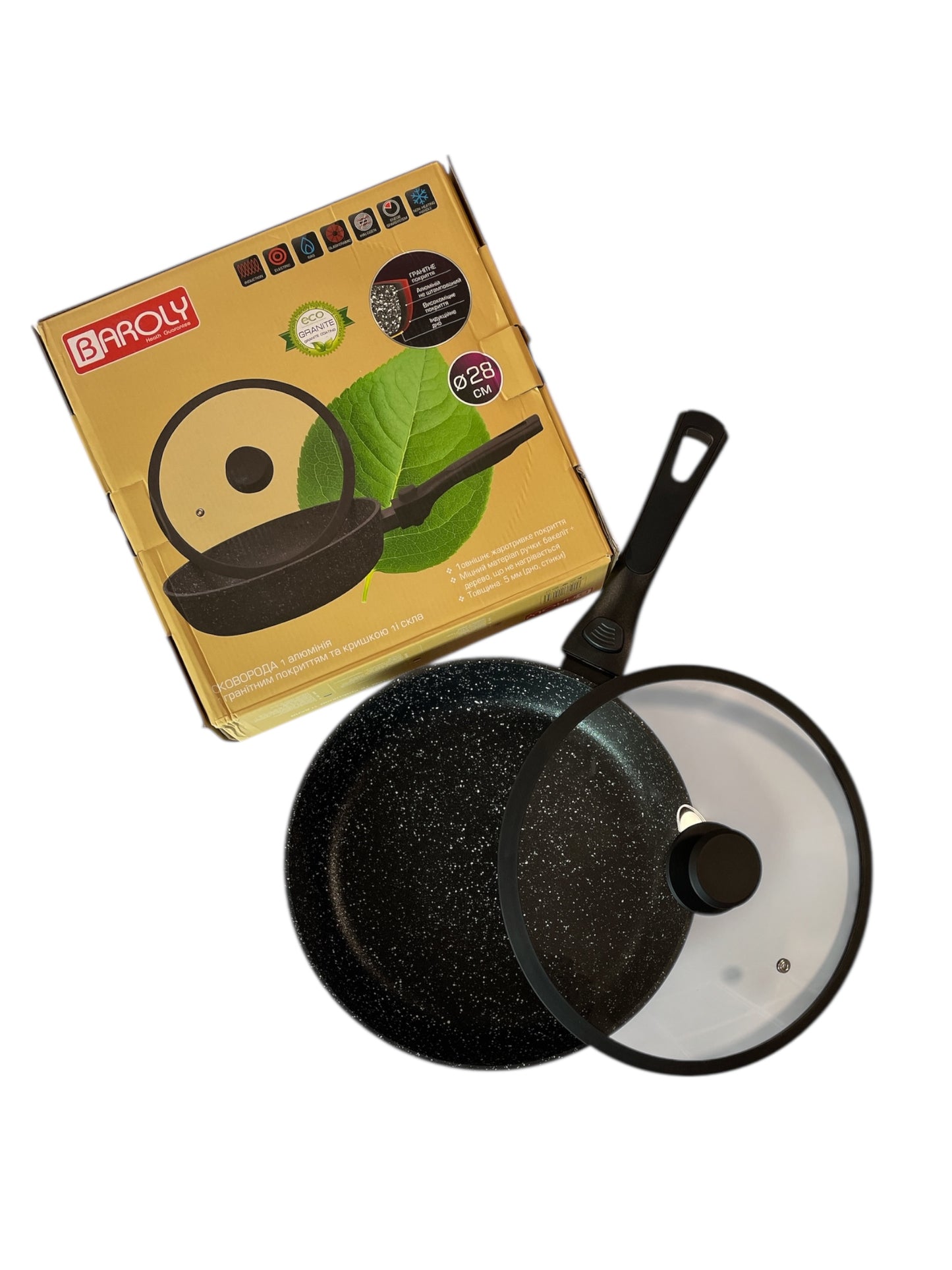 Braoly Granite Frying Pan with Removable Handle