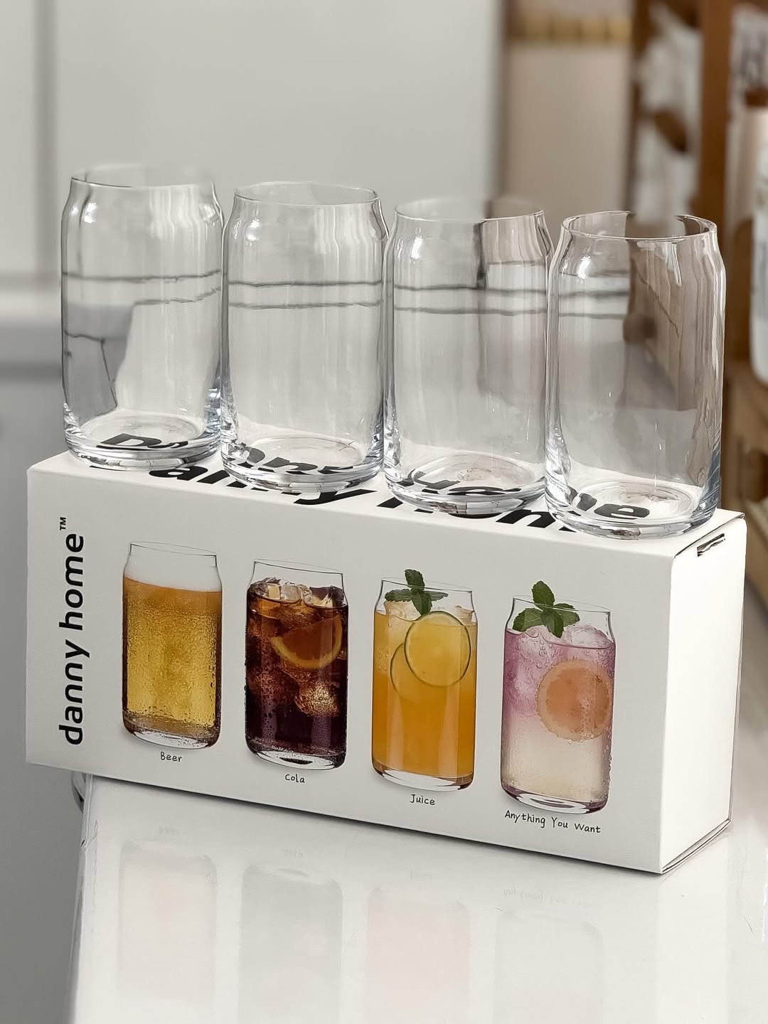 Danny Home Glass Can Shaped Tumbler Glasses 4pcs