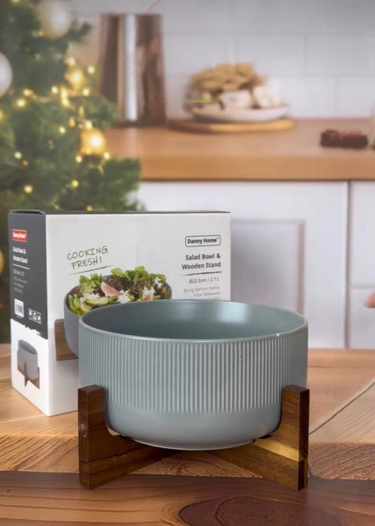 Danny Home Gray Salad Bowl & Wooden Frame