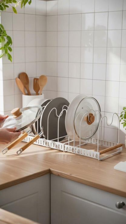 Pans & Lids Organizer with Wooden Handles
