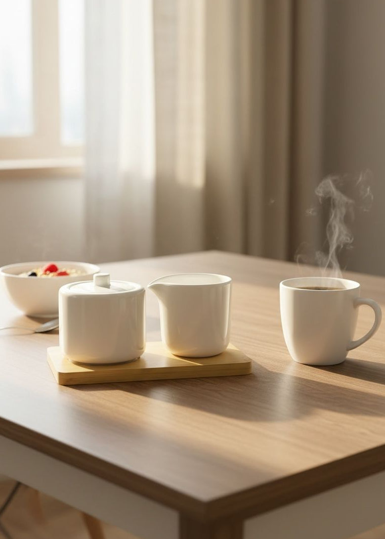Danny Home Bamboo & Porcelain Sugar & Creamer Set