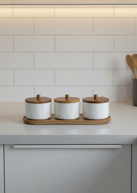 3-Piece Storage Jar Set with Wooden Tray