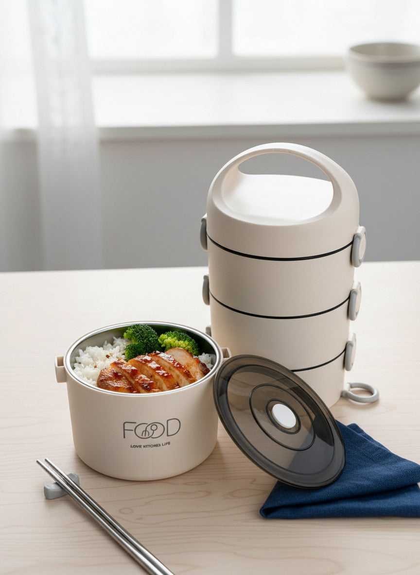 4-Layer Lunch Box Tower – Stainless Steel Interior (304)