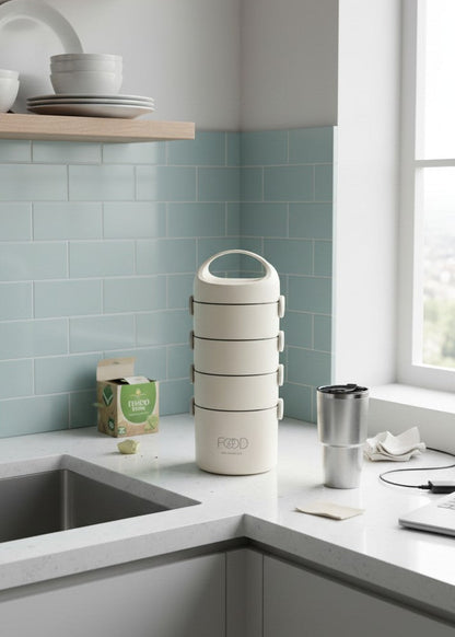 4-Layer Lunch Box Tower – Stainless Steel Interior (304)