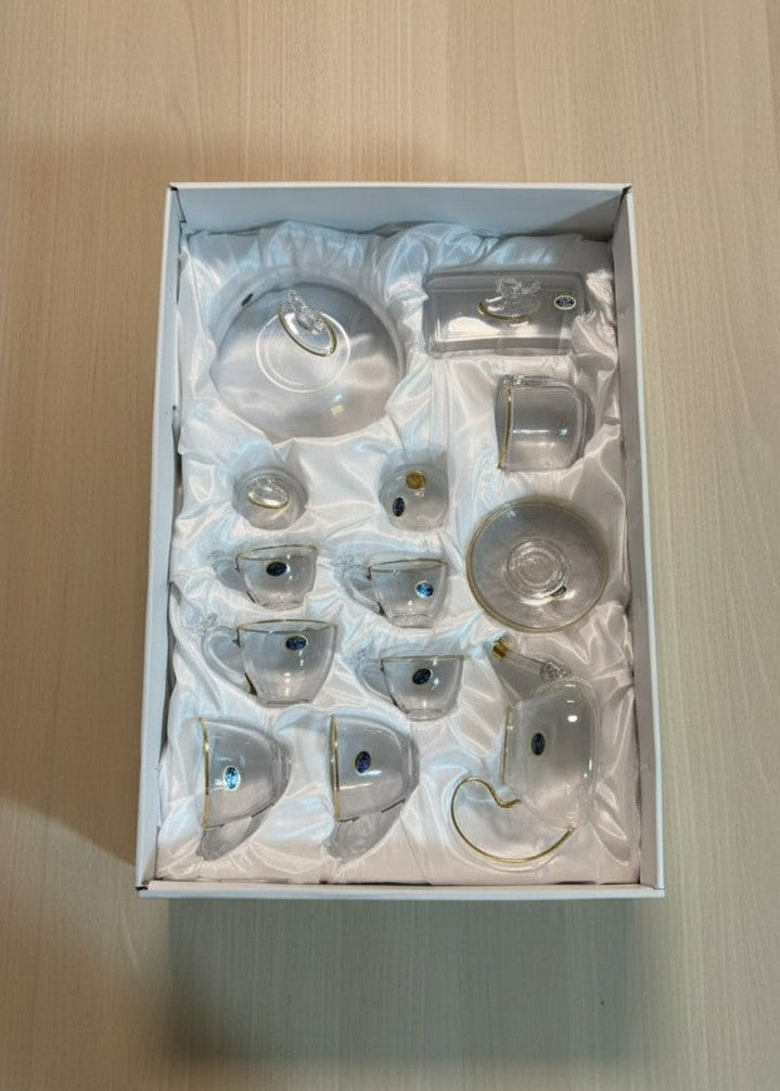 Gold Line Glass Breakfast Set – 34 Pieces