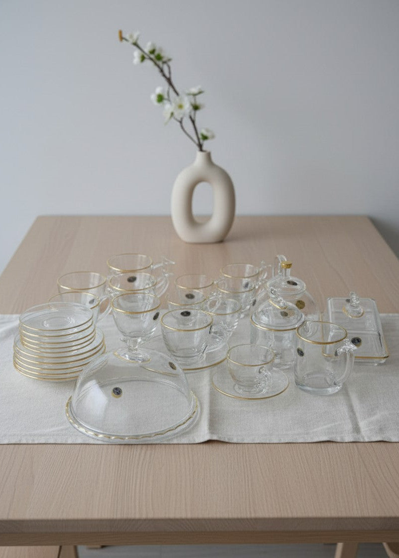 Gold Line Glass Breakfast Set – 34 Pieces