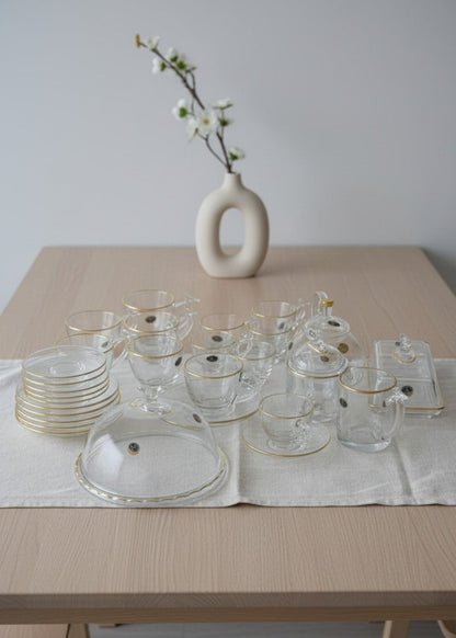 Gold Line Glass Breakfast Set – 34 Pieces