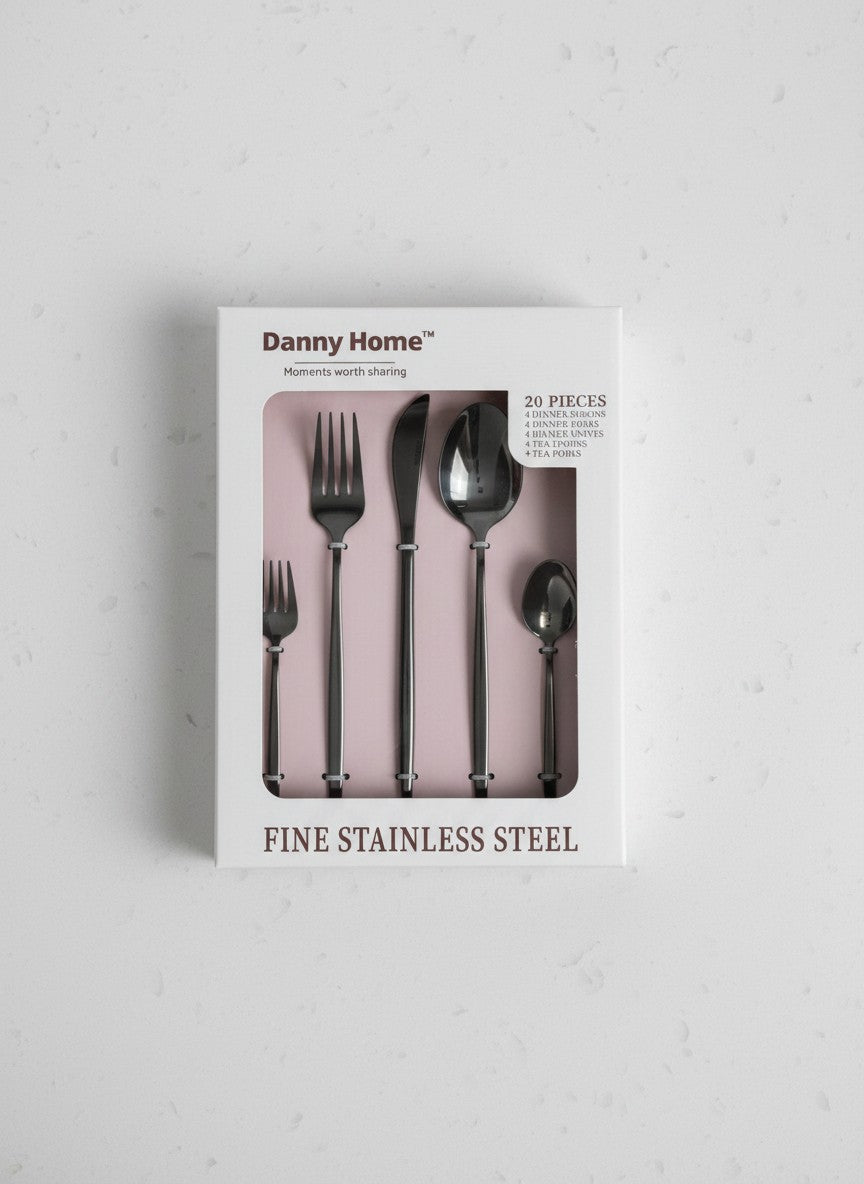 Danny Home 20Pcs Black Cutlery Set