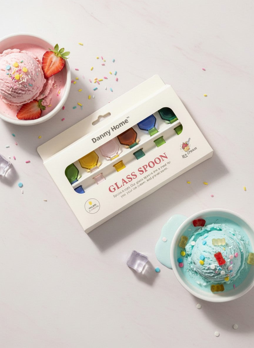 Danny Home Colorful Glass Ice Cream Spoons Set 6Pcs