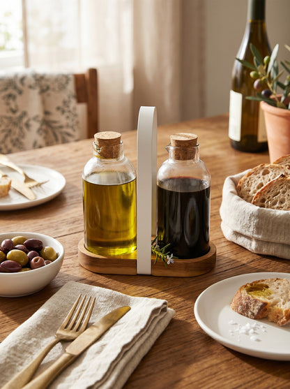 Danny Home Oil & Vinegar Set with Acacia Stand