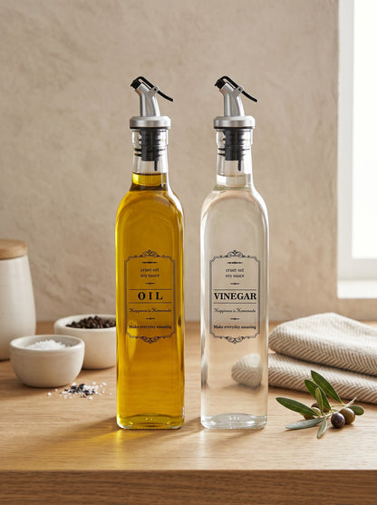 Danny Home Glass Oil & Vinegar Bottle Set – 2 Pcs