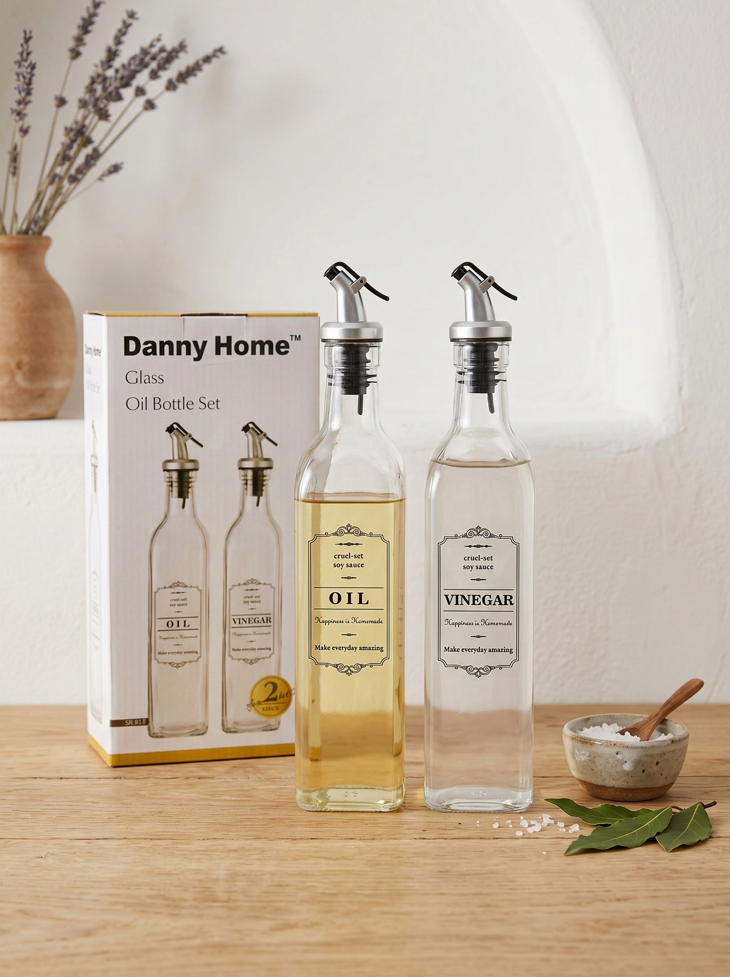 Danny Home Glass Oil & Vinegar Bottle Set – 2 Pcs