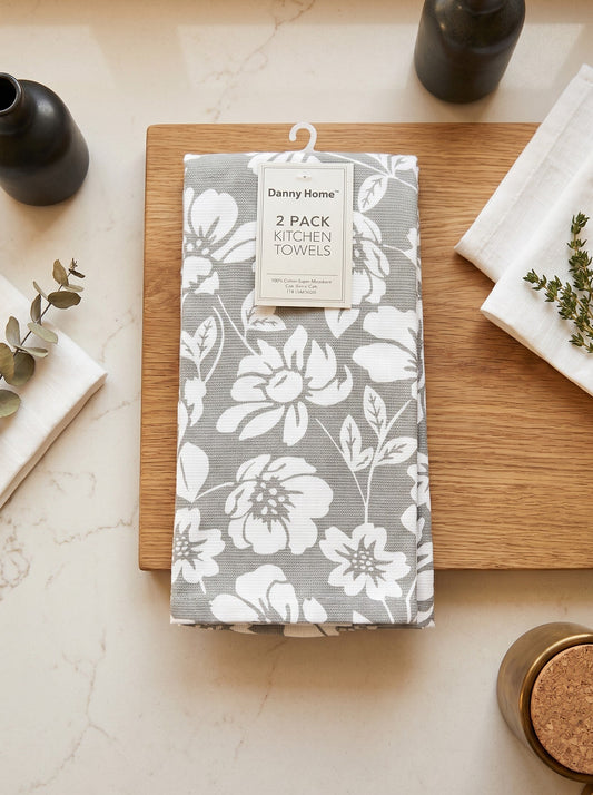 Danny Home kitchen towels Set (Floral Gray)