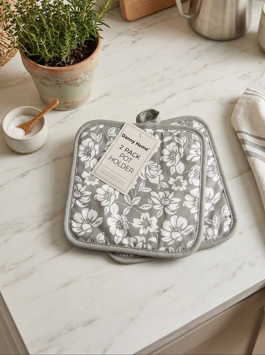 Danny Home Cotton Pot Holder Set (Floral Gray)