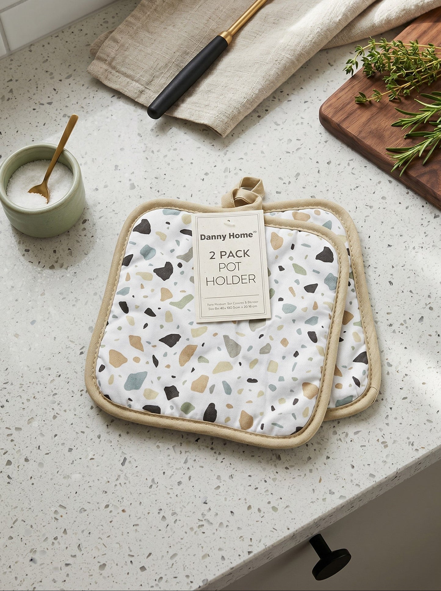 Danny Home Cotton Pot Holder Set (Patterned White)